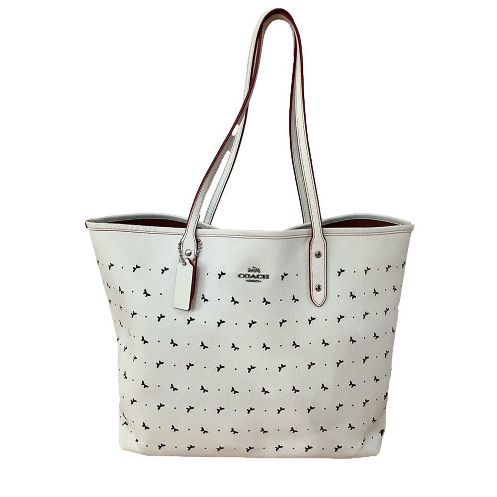 Coach City Tote Perforated Butterfly Crossgrain Leather Chalk Coach EUC